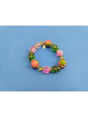Kate & Macy Painted Glass Bead Bracelet Green Polka Dot Frogs